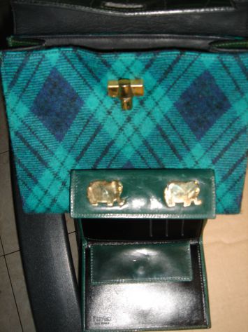 Borsa + Borsellino Furla pelle e panno verde - Foto 6