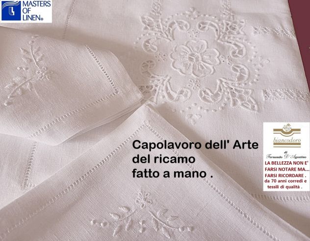 Tovaglia puro lino ricamo a mano intaglio rettangolare x 12 cm. 280 x 180 - Foto 7
