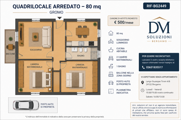 Gromo quadrilocale su 2 livelli con balcone e posto auto