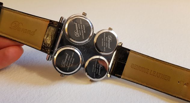 Orologio a 4 quadranti indipendenti in acciaio cinturino in pelle - Foto 4