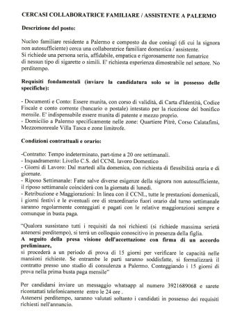 Cercasi collaboratrice familiare/assistenza