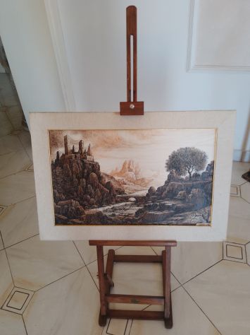 Cavaletto Artigianale E Dipinto Pittura Esposizione Vintage Made In Francia