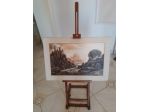 Cavaletto Artigianale E Dipinto Pittura Esposizione Vintage Made In Francia