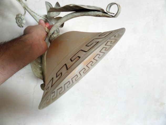Lampadario foglia e fiori , ferro battuto, campana in vetro, lunghezza 66 cm - Foto 6