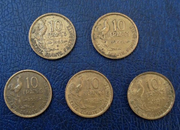 Lotto315- francia10 francs 5 monete vedi descrizione