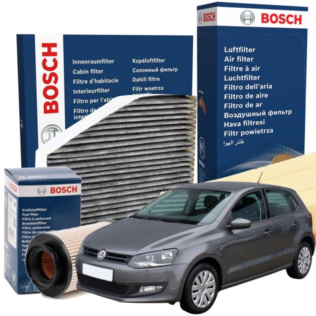 Kit Tagliando Bosch per Volkswagen Polo Filtro Aria Olio Carburante e Abitacolo
