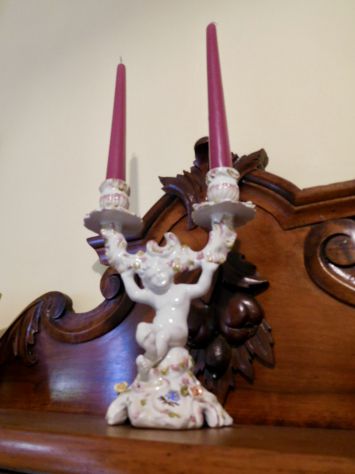 Candelabro antico in ceramica di Bassano decorata a mano