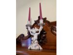 Candelabro antico in ceramica di Bassano decorata a mano