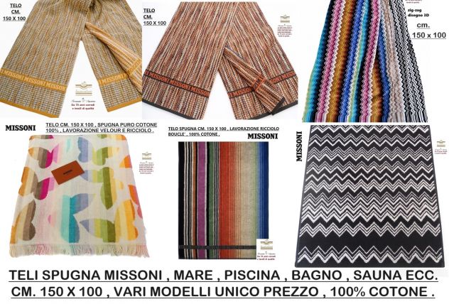TELI SPUGNA MISSONI , MARE PISCINA BAGNO SAUNA BARCA ECC. CM. 150 X 100