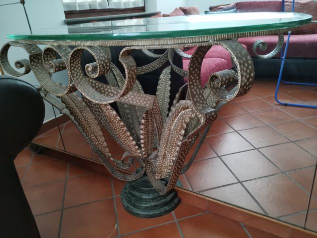 Consolle in bronzo pieno lavorato con specchiera monumentale incisa - Foto 4