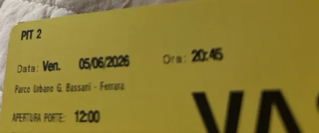 2 Biglietti Vasco Rossi Ferrara 5 Giugno 2026