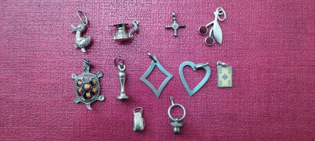 Collana da donna in argento anni 70 + ciondoli in argento e smalto
