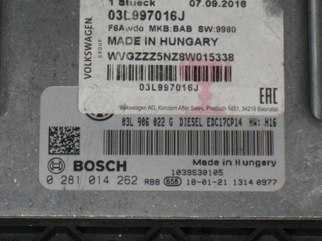 0281014262 ECU VW PASSAT TIGUAN 2.0 0281014262 03L906022G EDC17CP14 - Foto 2