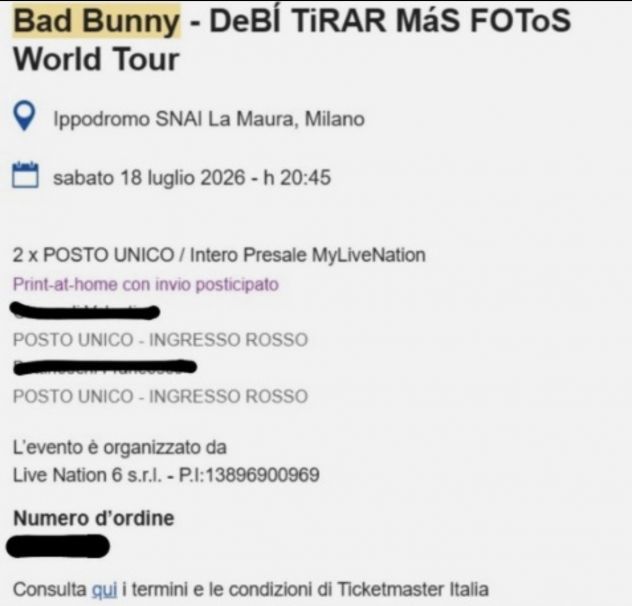 2 Biglietti Bad Bunny Concerto 18/07/2026 Ippodromo SNAI - Ingresso Giallo - Foto 2