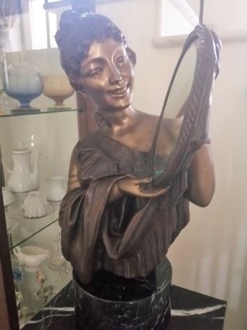 Statua bronzo su colonna marmo rara- firm. Moreau - Foto 2