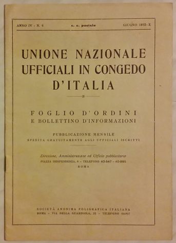 Unione Nazionale Ufficiali in congedo d’Italia giugno 1932 ottimo