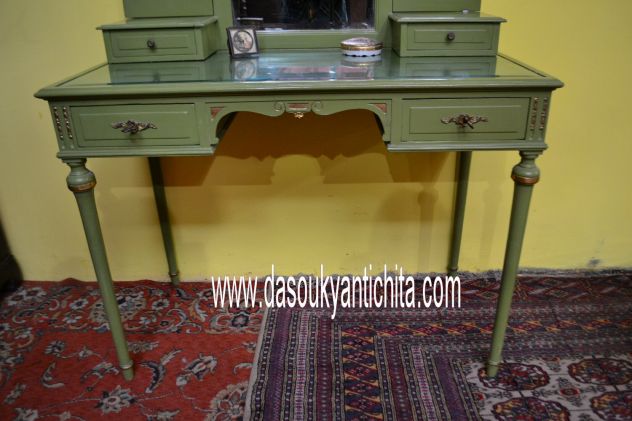 Toiletta con sedia stile Luigi XVI laccata verde salvia anni 50 - Foto 7