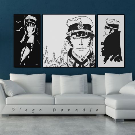 Set Quadri Corto maltese dipinto a mano