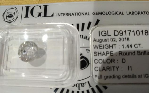 Diamante 1.44 Ct Color D Clarity I1 Certificato IGL - Foto 5