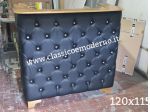 Bancone reception ecopelle nero foglia oro legno su misura