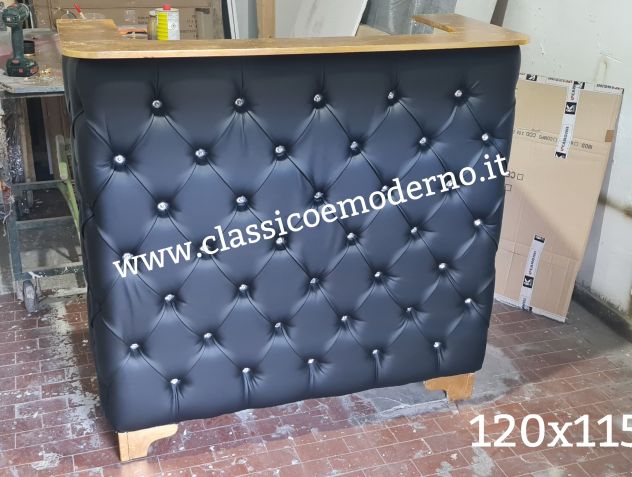 Bancone reception ecopelle nero foglia oro legno
