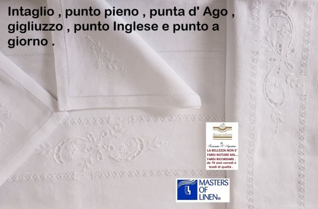 Tovaglia puro lino ricamo a mano intaglio rettangolare x 12 cm. 280 x 180 - Foto 3