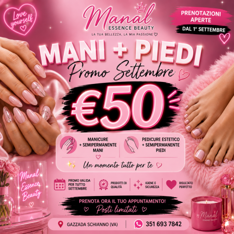 💅 MANI + PIEDI CON PEDICURE A 50€ | PROMO SETTEMBRE | GAZZADA SCHIANNO Tel:3516937842