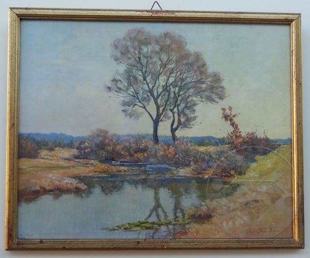 QUADRO PAESAGGIO COLLINARE con LAGO
