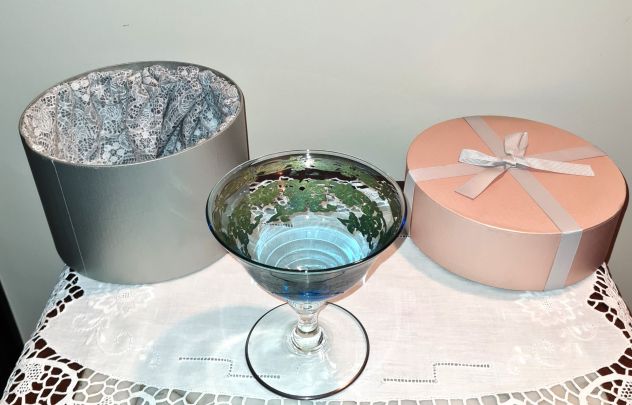 Alzata a coppa vintage Tecnostudio Andria  in vetro decorato a mano con festoni - Foto 2