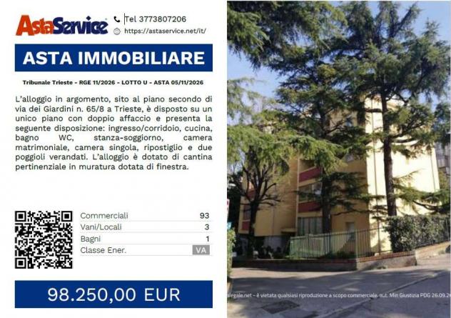 11/2026 U TS - Tribunale Trieste - RGE 11/2026 - LOTTO U - ASTA 05/11/2026