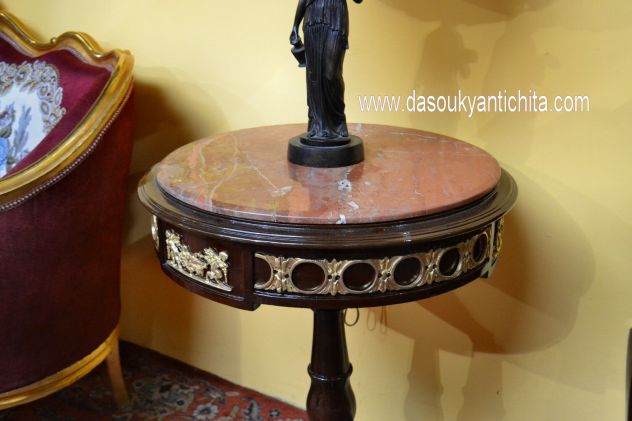 Tavolino tondo con piano in marmo stile Napoleone III - Foto 5