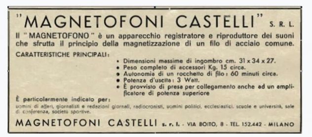 Registratore a cassette Magnetofono castelli S305