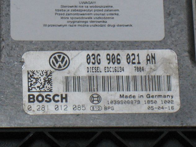 0281012085 ECU VOLKSWAGEN PASSAT 1.9 DCU16U34 0281012085 03G906021AN - Foto 2