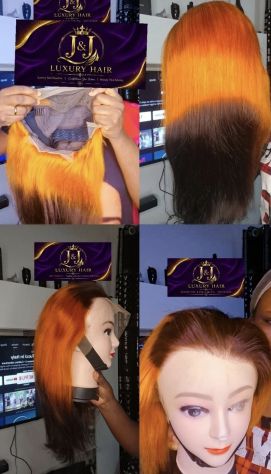 Burnt Orange & Black Ombre Straight Lace Front Wig – 100% Human Hair
