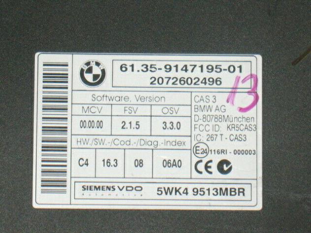 61359147195 MODULE BMW X3 SIEMENS 5WK49513MBR 6135 9147195 - Foto 2