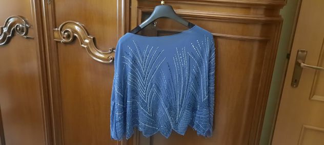 ABITO DONNA ELEGANTE DA CERIMONIA CON COPRISPALLE BLU MARINE,MUSANI COUTURE T.48 - Foto 6