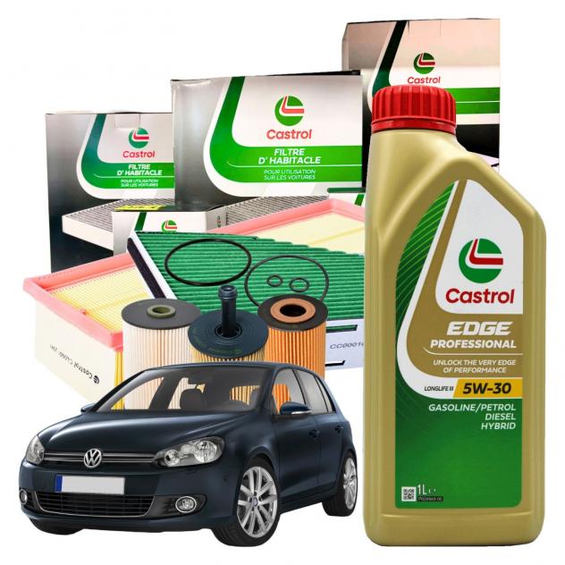 Kit Tagliando Castrol Vw Golf VI 2.0 TDI 4 Filtri + 5LT Olio Edge LongLife III