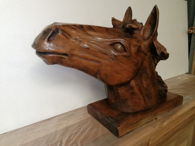Scultura in legno testa di cavallo - su unico pezzo - Foto 6