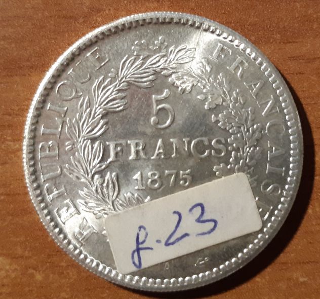MONETA   ARGENTO      5  FRANCS  HERCULE  1875 - Foto 2