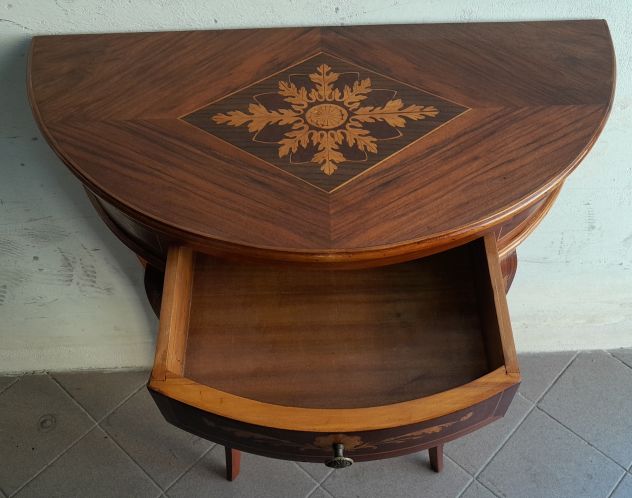Consolle Antica XVIII SECOLO a mezza Luna in legno di Noce con un cassetto - Foto 4