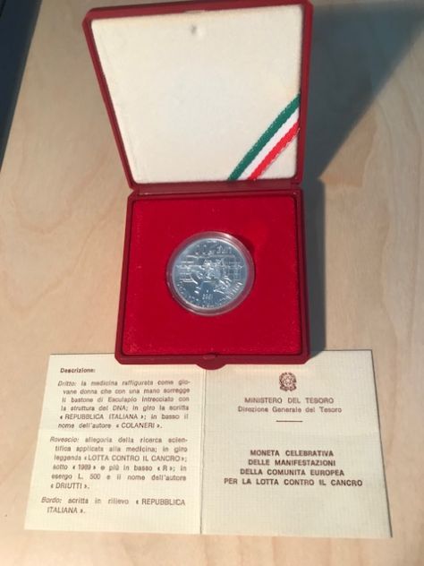MONETA 500 LIRE ARGENTO CANCRO 1989 - Foto 2