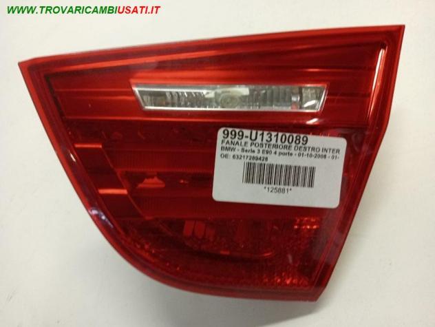 FANALE POSTERIORE DESTRO INTERNO SENZA PORTA LAMPADA MOD. 4 PORTE  999-U1310089 Parti elettriche  Fanaleria  Fanali  Fanale post. dx. BMW - Serie 3 E9