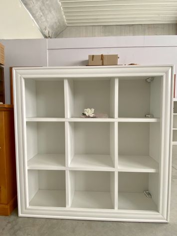 NUOVA LIBRERIA A GIORNO CM 120x120 DI VERO LEGNO, FINITURA BIANCO LACCATO