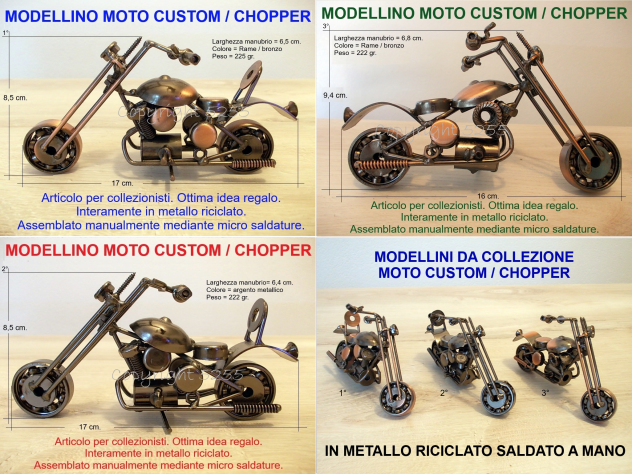 MODELLINI da COLLEZIONISMO MOTO CUSTOM CHOPPER HARLEY HD in METALLO FATTE A MANO