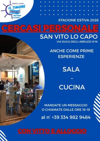 Cercasi personale di sala e cucina a san vito lo capo