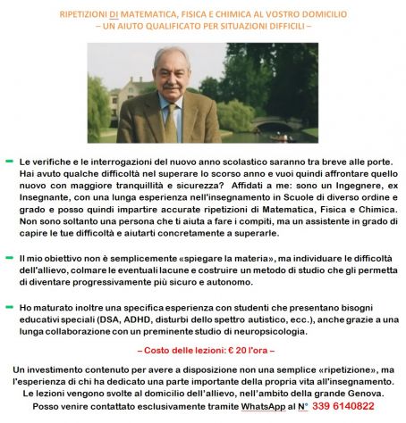 RIPETIZIONI AL VOSTRO DOMICILIO DI MATEMATICA - CHIMICA – FISICA