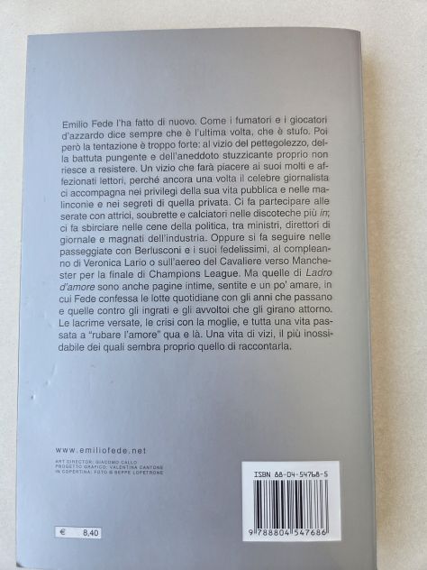Libri 2 pz "La foglia di fico" 2000, "Ladro d'amore" 2003 di Emilioo Fede - Foto 4