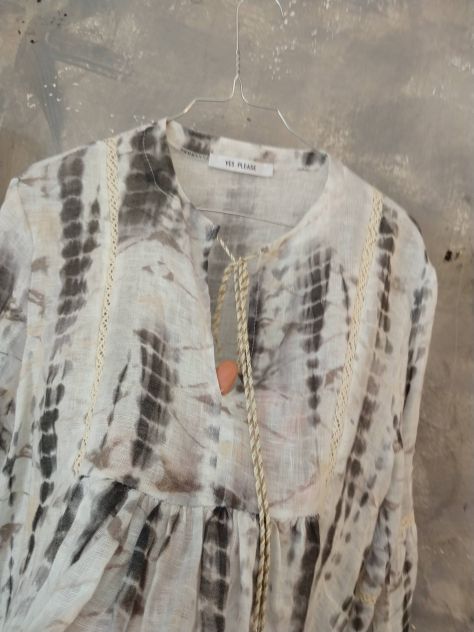 Camicetta in 100% garza di lino made in Italy, bianca Tye die grigio L - Foto 7