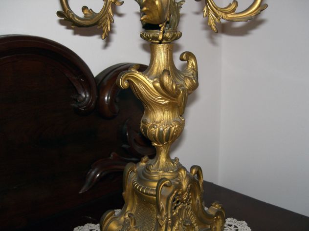 Trittico in bronzo zecchinato - Orologio &amp; 2 Candelabri. - Foto 2