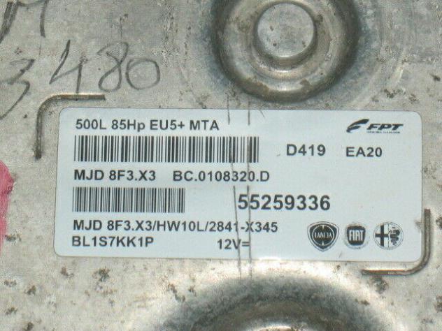55259336 ECU CENTRALINA FIAT 500L 85HP 55259336 MJD8F3.X3 HW10L - Foto 2